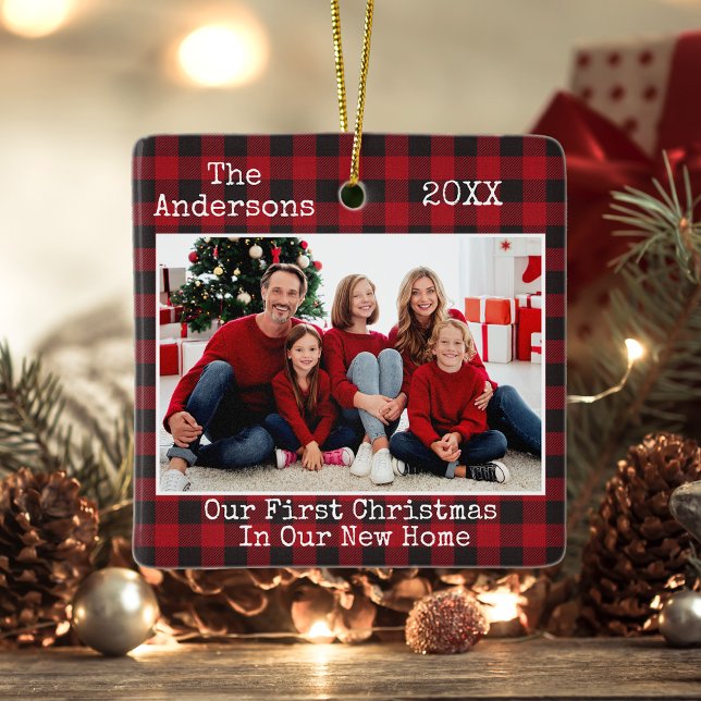 Ornamento De Cerâmica Texto da Máquina de Escrever Xadrez Primeiro Natal (Customize with your photos and text.)