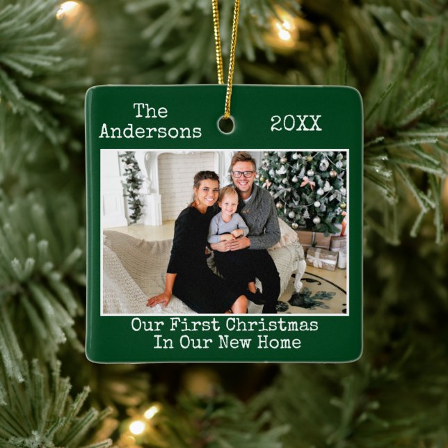 Ornamento De Cerâmica Texto da Máquina de Escritura Primeiro Natal Nova  (Árvore)