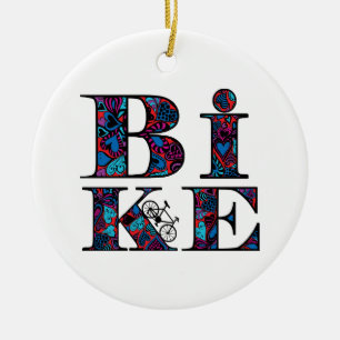Ornamento De Cerâmica Texto de bicicleta cheio de coração