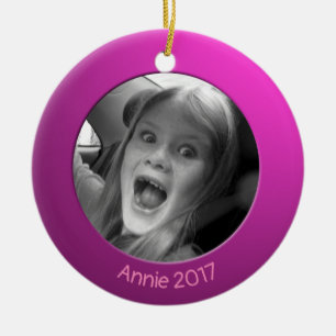 Ornamento De Cerâmica Texto e foto personalizadas, cor-de-rosa duplo 2 x