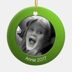Ornamento De Cerâmica Texto e foto personalizadas em verde duplo lado 2