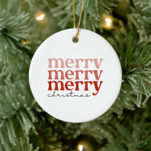 Ornamento De Cerâmica Texto feliz de Natal saudando vermelho e branco