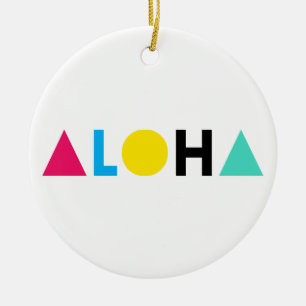 Ornamento De Cerâmica Texto original - letras coloridas ALOHA