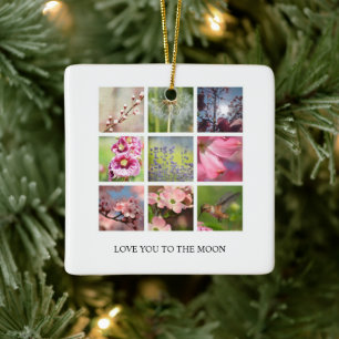 Ornamento De Cerâmica Texto Personalizado e Colagem de Fotos