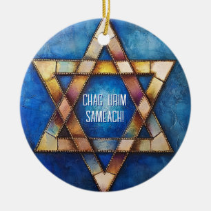 Ornamento De Cerâmica Texto personalizado Happy Hanukkah ✡️, Estrela de