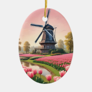 Ornamento De Cerâmica Texto Personalizado Holanda Moinhos de Vento