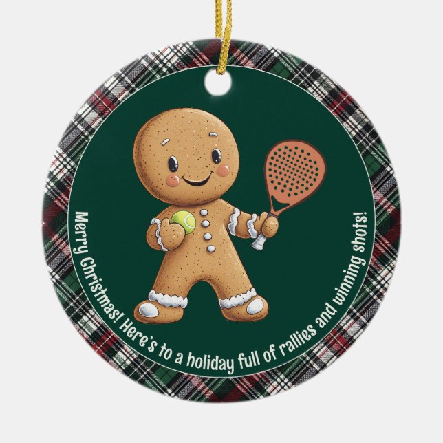 Ornamento De Cerâmica 🎾 🎄 Texto personalizado, Natal baseado em Padel (Frente)