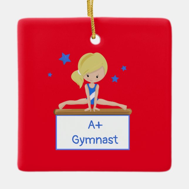 Ornamento De Cerâmica Texto Personalizado Personalizado do Jovem Gymnast (Frente)