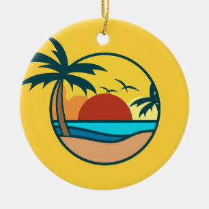 Ornamento De Cerâmica Texto personalizado — Sunset de praia tropical