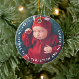 Ornamento De Cerâmica Texto personalizável e foto elegante Feliz Natal