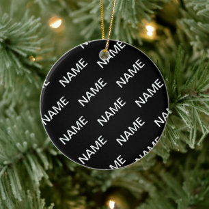 Ornamento De Cerâmica Texto Personalizável Preto e Branco Moderno e Ne