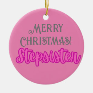 Ornamento De Cerâmica Texto Rosa-na moda Feliz, irmã de Natal