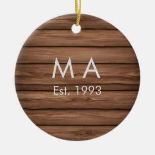 Ornamento De Cerâmica texto rústico marrom boho adicionar nome letra ano