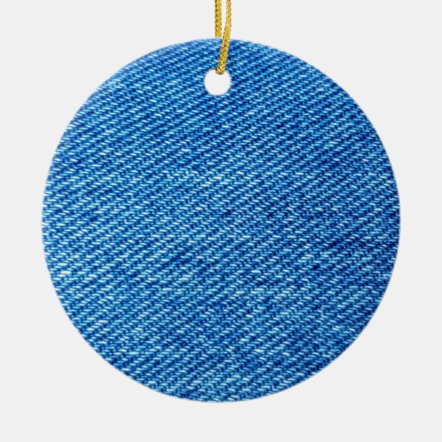 Ornamento De Cerâmica Textura Blue Denim (Frente)