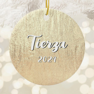 Ornamento De Cerâmica Textura Glamour Dourado Champanhe Personalizada
