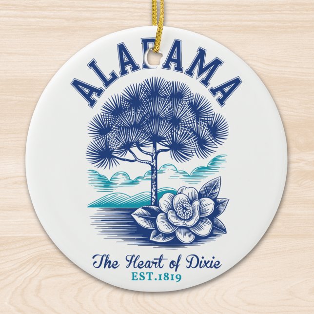 Ornamento De Cerâmica The Heart of Dixie – Alabama Camellia & Tree Graph (Criador carregado)