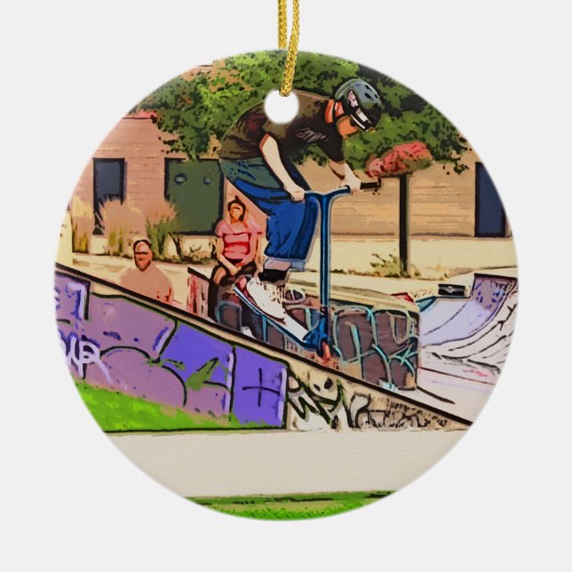 Ornamento De Cerâmica The Nosedive Landing - Scooter Rider Trick (Frente)