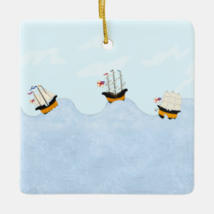 Ornamento De Cerâmica Three Ships Sailing on the Rolling Sea