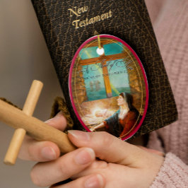 Ornamento De Cerâmica Thrill of Hope Burgundy Red Photo Merry Christmas