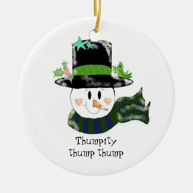Ornamento De Cerâmica Thumpity Thump Thump  - Boneco de Neve (Frente)