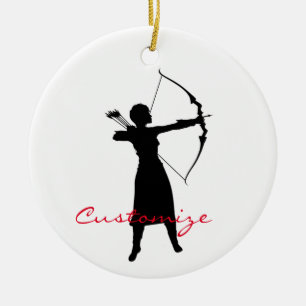 Ornamento De Cerâmica Thunder_Cove de Silhuette de Arqueiro feminino