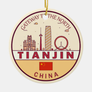 Ornamento De Cerâmica Tianjin China City Skyline Emblem