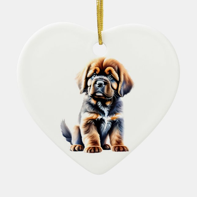 Ornamento De Cerâmica Tibetan Mastiff Puppy Personalizado (Frente)
