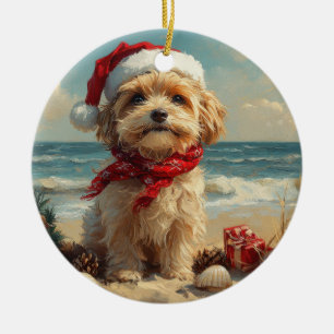 Ornamento De Cerâmica Tibetan Terrier Dog Christmas Vintage Beach