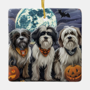 Ornamento De Cerâmica Tibetan Terrier Halloween Assustador