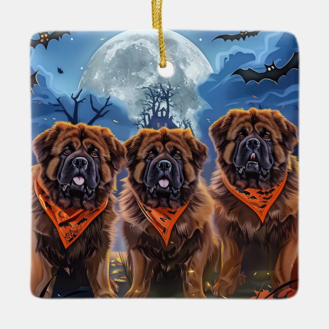 Ornamento De Cerâmica Tibetano Mastiff Halloween Spooky (Frente)