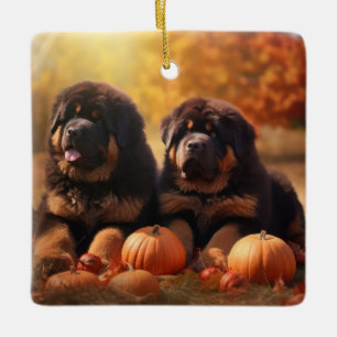 Ornamento De Cerâmica Tibetano Mastiff Puppy Autumn Delight Pumpkin