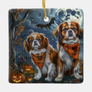 Ornamento De Cerâmica Tibetano Spaniel Halloween Spooky