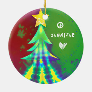 Ornamento De Cerâmica Tie Dye Christmas com Sinal de paz personalizado