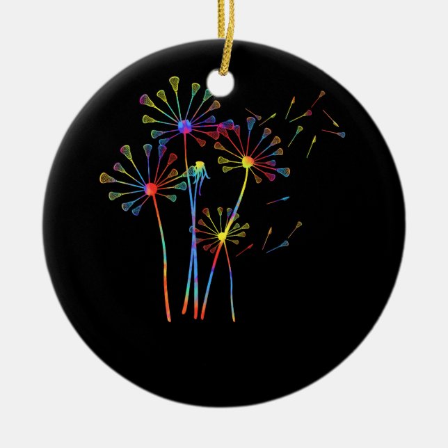 Ornamento De Cerâmica Tie Dye Hippie Dandelion Lacrosse Stick for Lacros (Frente)