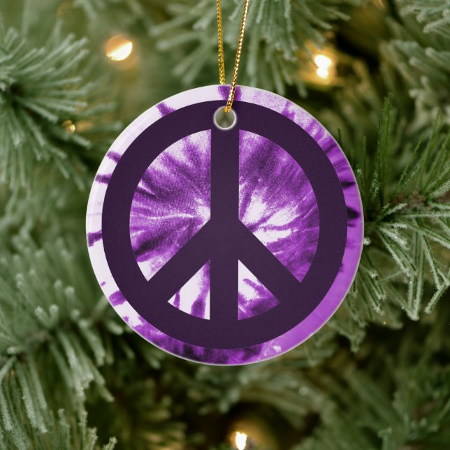 Ornamento De Cerâmica Tie-Dye Roxo com Símbolo de Paz (Árvore)