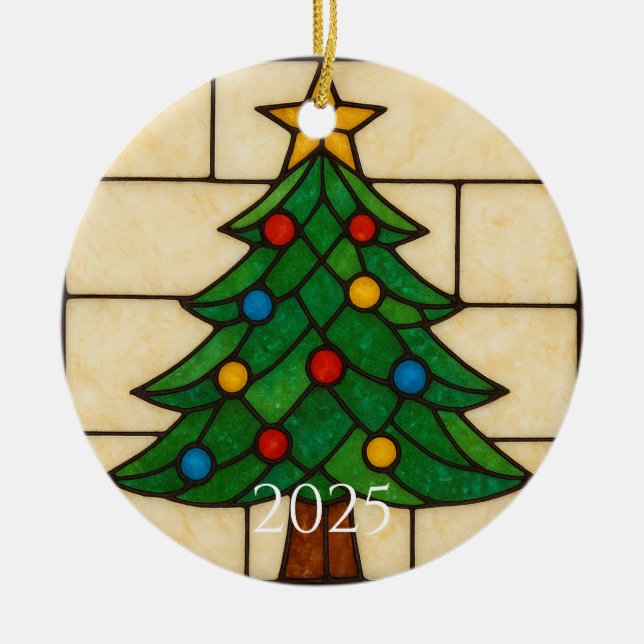 Ornamento De Cerâmica Tiffany Style Stained Glass Christmas Tree Design  (Frente)