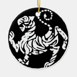 ORNAMENTO DE CERÂMICA TIGER SHOTOKAN PRETO E BRANCO