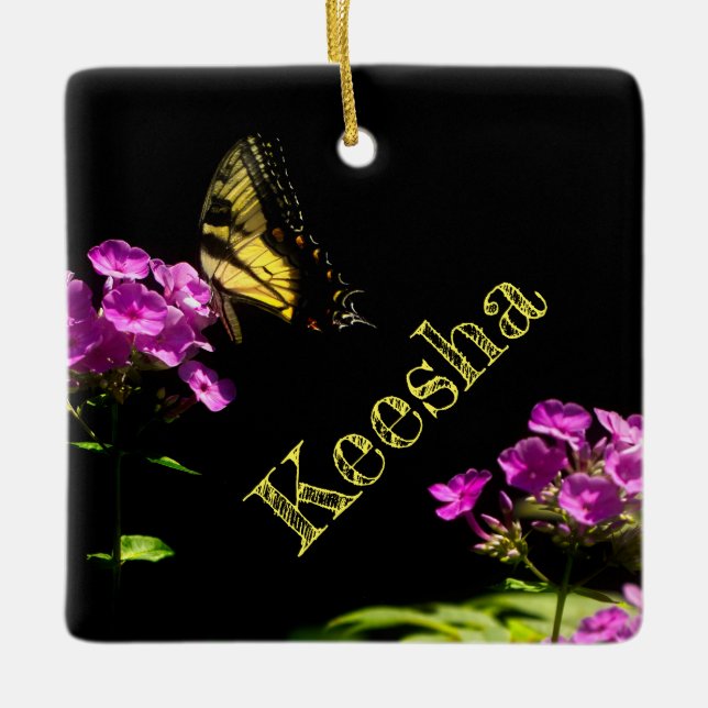Ornamento De Cerâmica Tiger Swallowtail em Phlox (Frente)