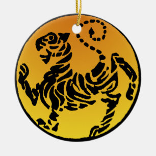 Ornamento De Cerâmica Tigre de Shotokan - ouro