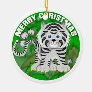 Ornamento De Cerâmica Tigre do branco do Feliz Natal