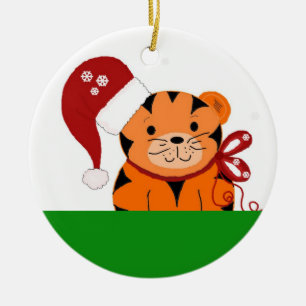Ornamento De Cerâmica Tigre do Natal