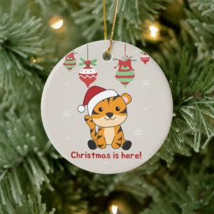 Ornamento De Cerâmica Tigre Natal Neve Inverno Animais Cerâmicos