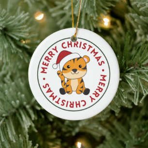 Ornamento De Cerâmica Tigre Natal Neve Inverno Animais Cerâmicos