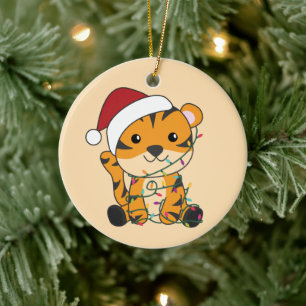 Ornamento De Cerâmica Tigre Natal Neve Inverno Animais Cerâmicos
