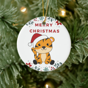 Ornamento De Cerâmica Tigre Natal Neve Inverno Animais Cerâmicos