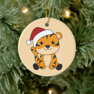 Ornamento De Cerâmica Tigre Natal Neve Inverno Animais Cerâmicos