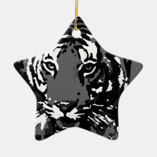 Ornamento De Cerâmica Tigre Pop de Arte Preto Branco