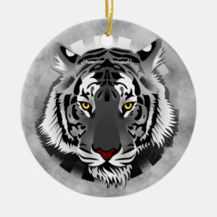 Ornamento De Cerâmica Tigre Preto E Branco