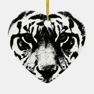 Ornamento De Cerâmica Tigre preto e branco