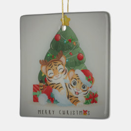 Ornamento De Cerâmica Tigres de Natal Adoráveis